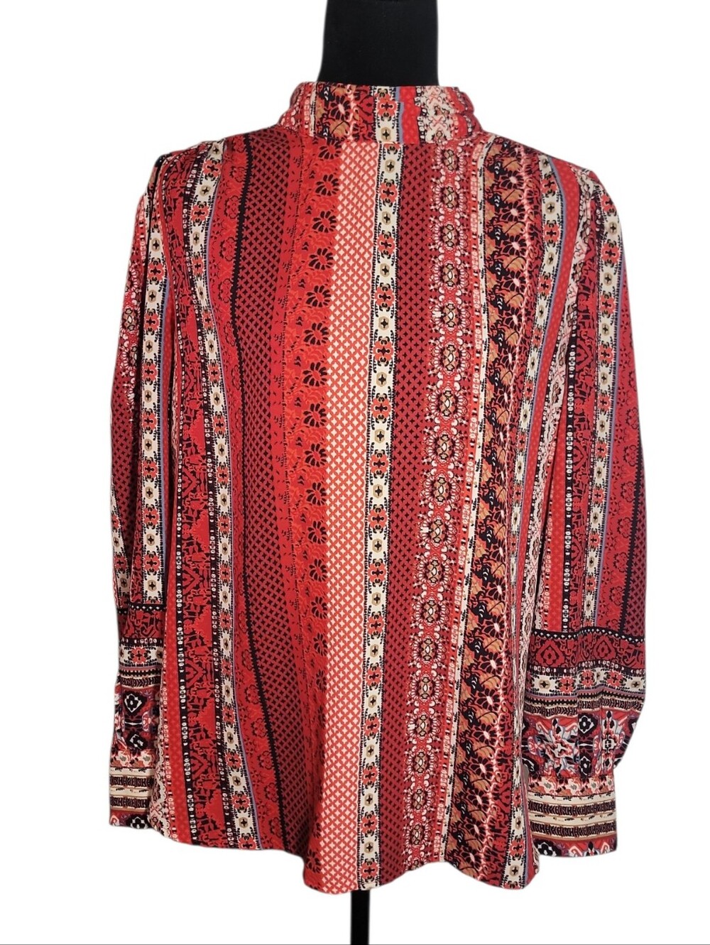 Loft floral mix print high neck long sleeve women's top size M red black white